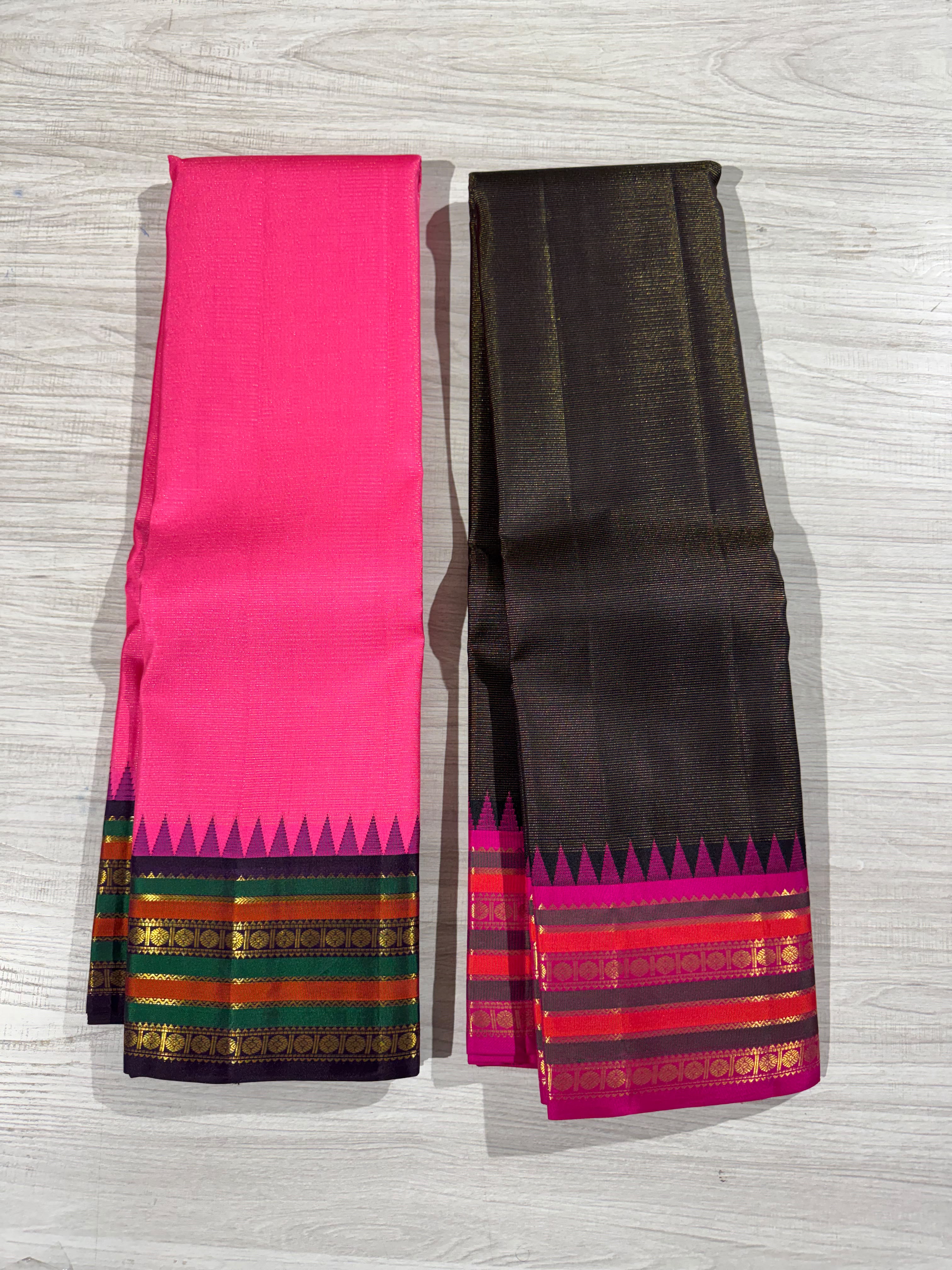 Ranga Rekha: Contrast Silk Sarees with Traditional Temple Zari Border
