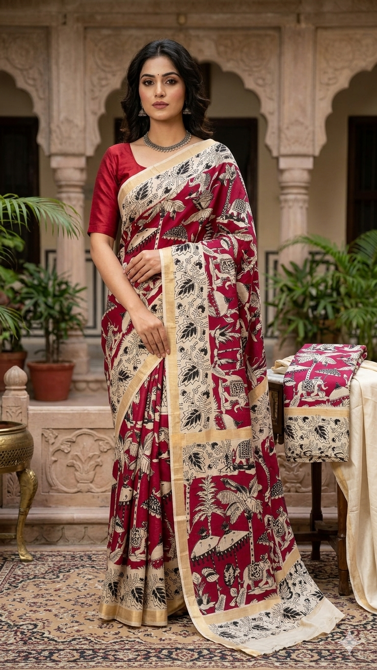 Pen Kalamkari Silk Sarees
